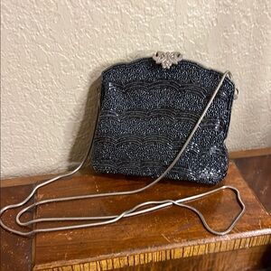 🔥Blueish/Charcoal Glitter Clutch with Silver Chain and Clasp # HIGHCLASS